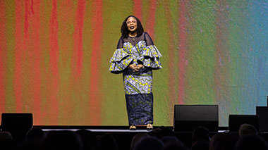 Leymah Gbowee speaks at the 2023 Rotary International Convention